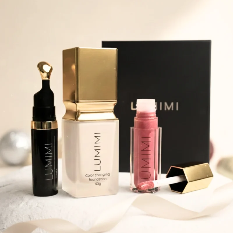 Prie odos prisitaikantis makiažo pagrindas + Universalus maskuoklis + Lūpų blizgis Lumimi.lt