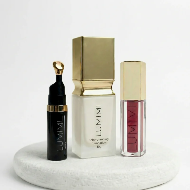 Prie odos prisitaikantis makiažo pagrindas + Universalus maskuoklis + Lūpų blizgis Lumimi.lt